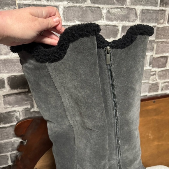 NEW AQUATALIA SHEARLING FUR LINED Mikenna Grey Suede Knee High Boots - Picture 3 of 14